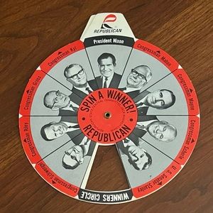 RARE 1970s Iowa Republican Leaders, Spinner, 5” diameter, cardboard